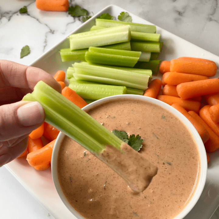 celery stick loaded with salsa dip