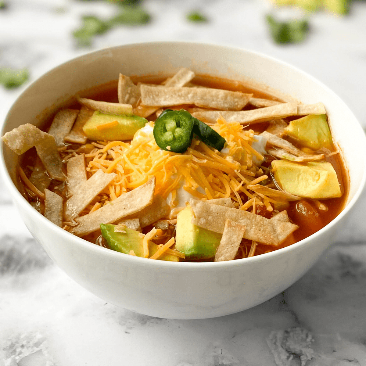 Healthy Chicken Tortilla Soup {Under 250 Calories!}