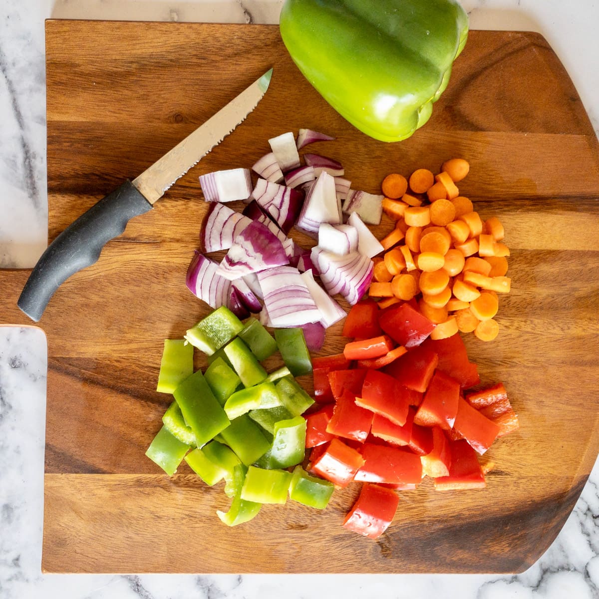 Hawaiian Vegetables chopped on a cutting board