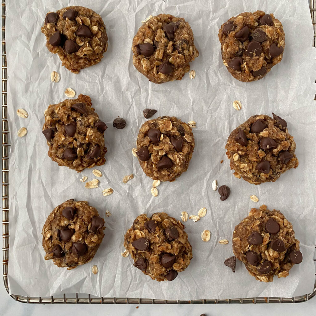 Almond Flour Oatmeal Cookies on a cookie sheet