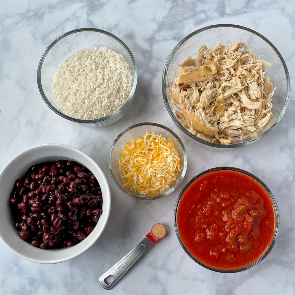 Ingredients needed for a Chicken Burrito Skillet