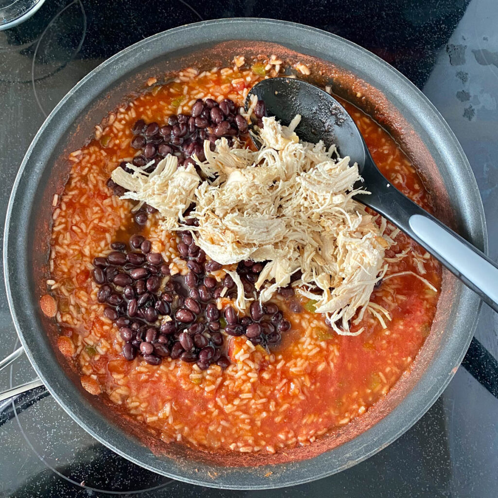 Chicken Burrito Skillet - Add chicken and black beans