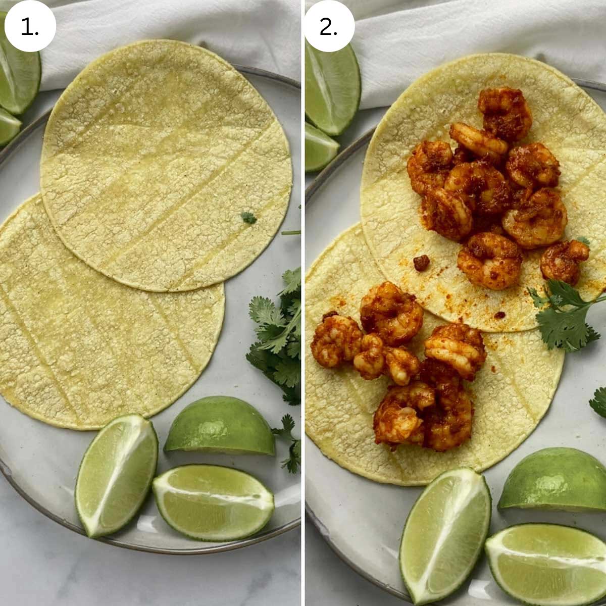 2 process shots on how to assemble the tacos