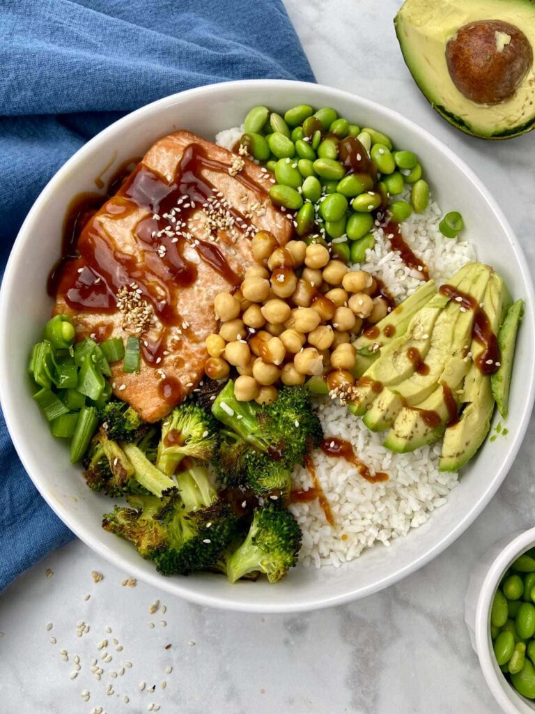 teriyaki salmon buddha bowls