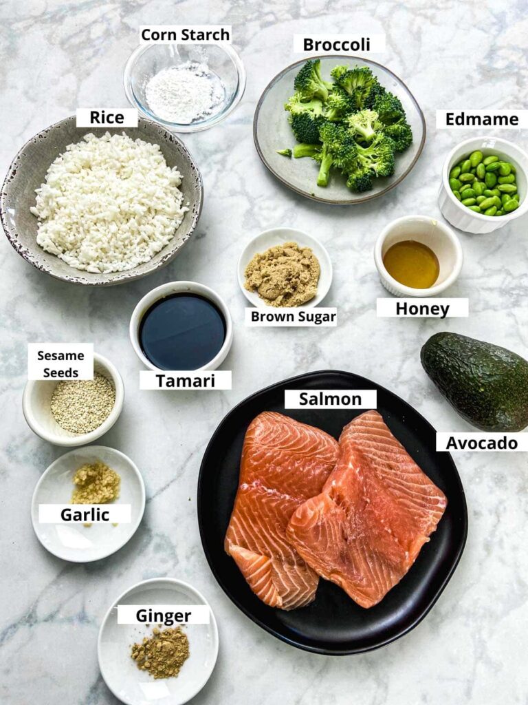 ingredients for salmon bowls