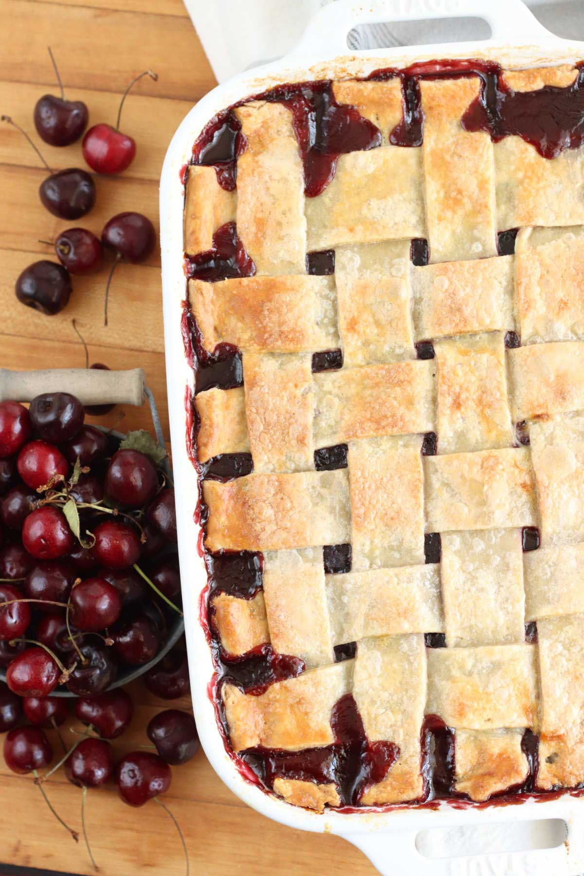 cherry cobbler with cherries on the side. 