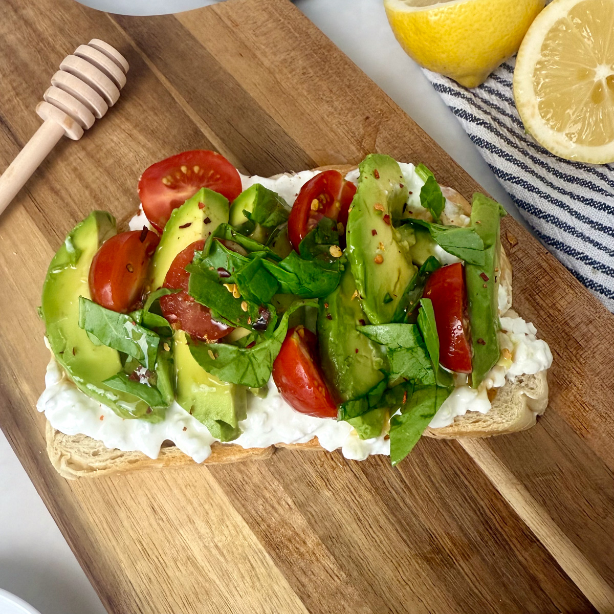 cottage cheese avocado toast with veggies