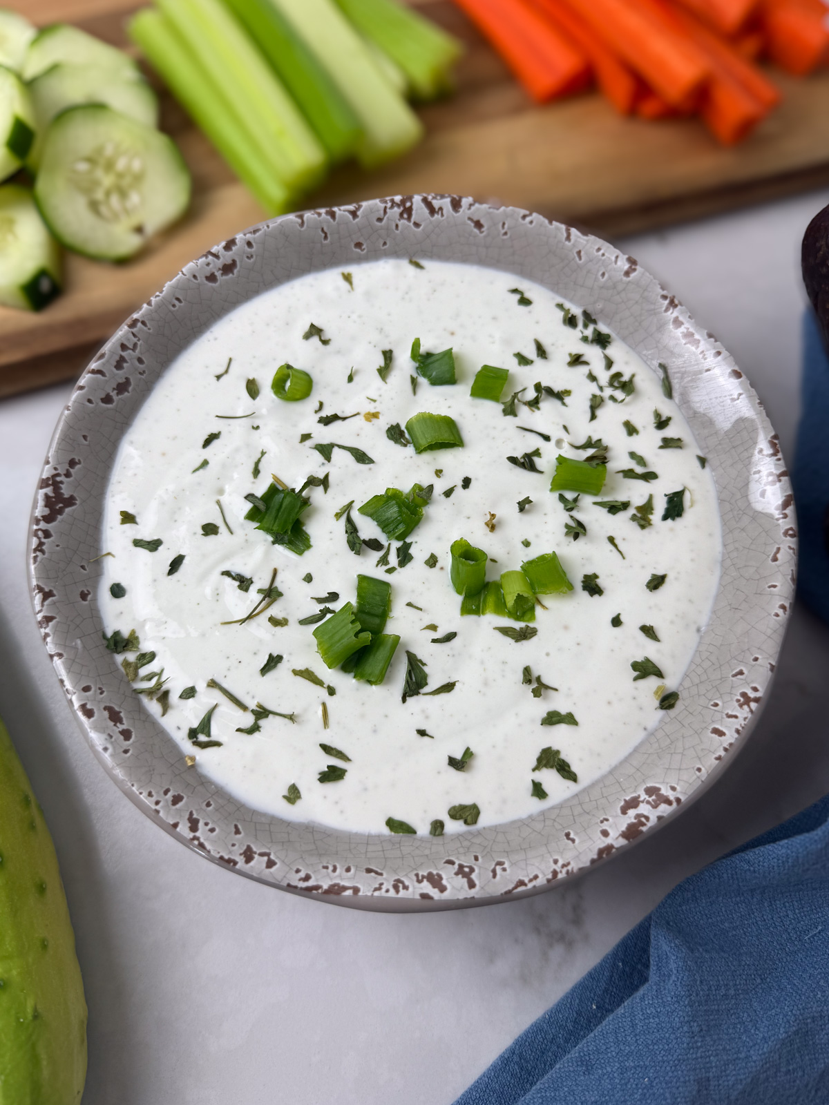 cottage cheese ranch dip in a bowl
